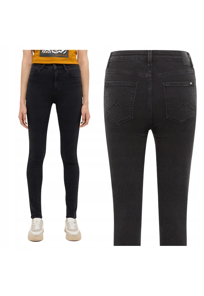 Blugi Dama,  Georgia Super Skinny, Slim Fit, Talie Inalta, 5 Buzunare, Fermoar, Lungi, Bumbac, Negru, Negru