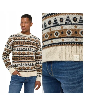 Pulover Barbati,  Emil C Norway, Regular Fit, Fara Inchidere, Decolteu Rotund, Maneci Lungi, Fara Buzunare, Bumbac, 2XL INTL, Maro
