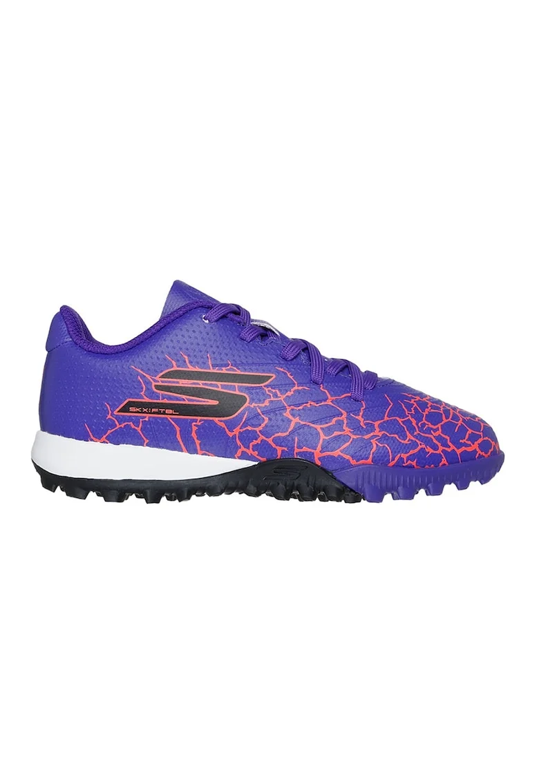 Pantofi sport de piele ecologica cu model grafic, pentru fotbal, Portocaliu/Ametist