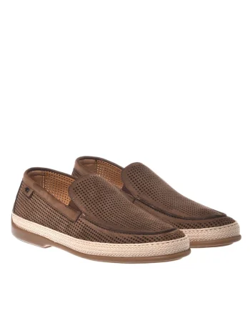 Pantofi loafer de piele nabuc cu perforatii, Maro