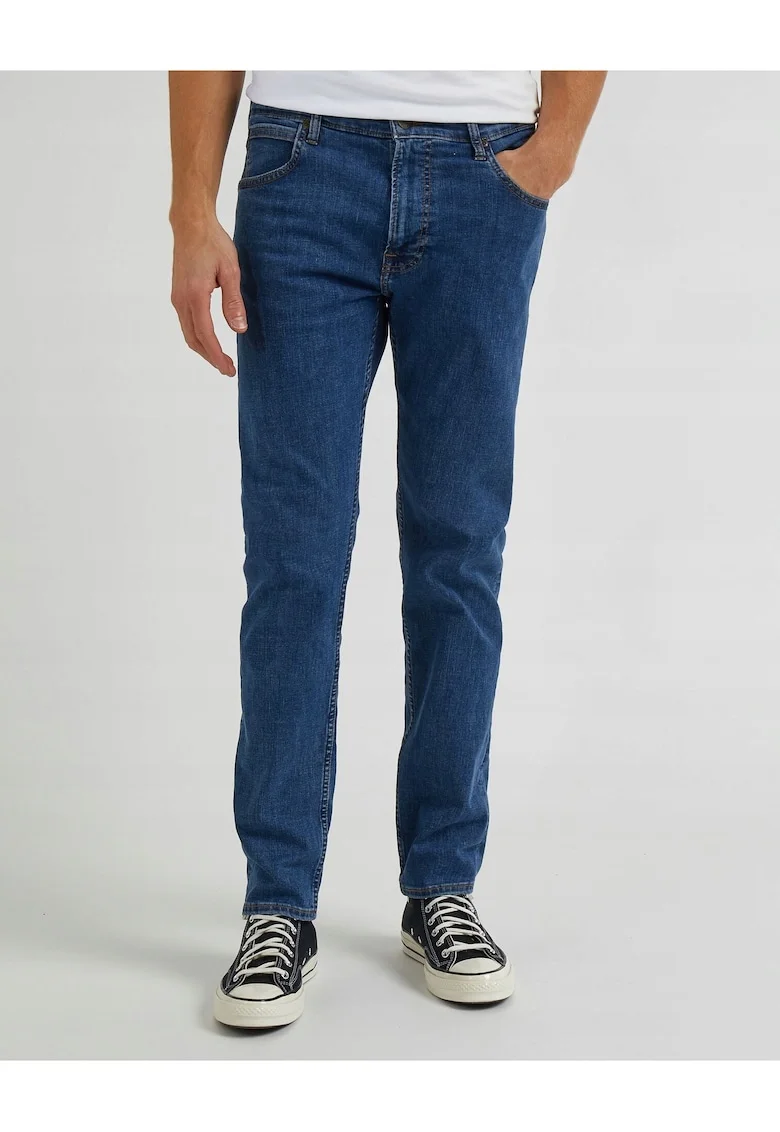 Blugi Barbati,  Rider, Slim Fit, Talie Medie, 5 Buzunare, Fermoar, Lungi, Bumbac, W30-L34 US, Albastru