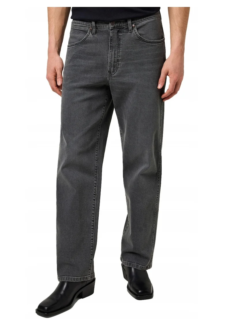 Blugi Barbati,  Loose Straight, Straight Fit, Talie Inalta, 5 Buzunare, Fermoar, Lungi, Bumbac, Gri, Gri