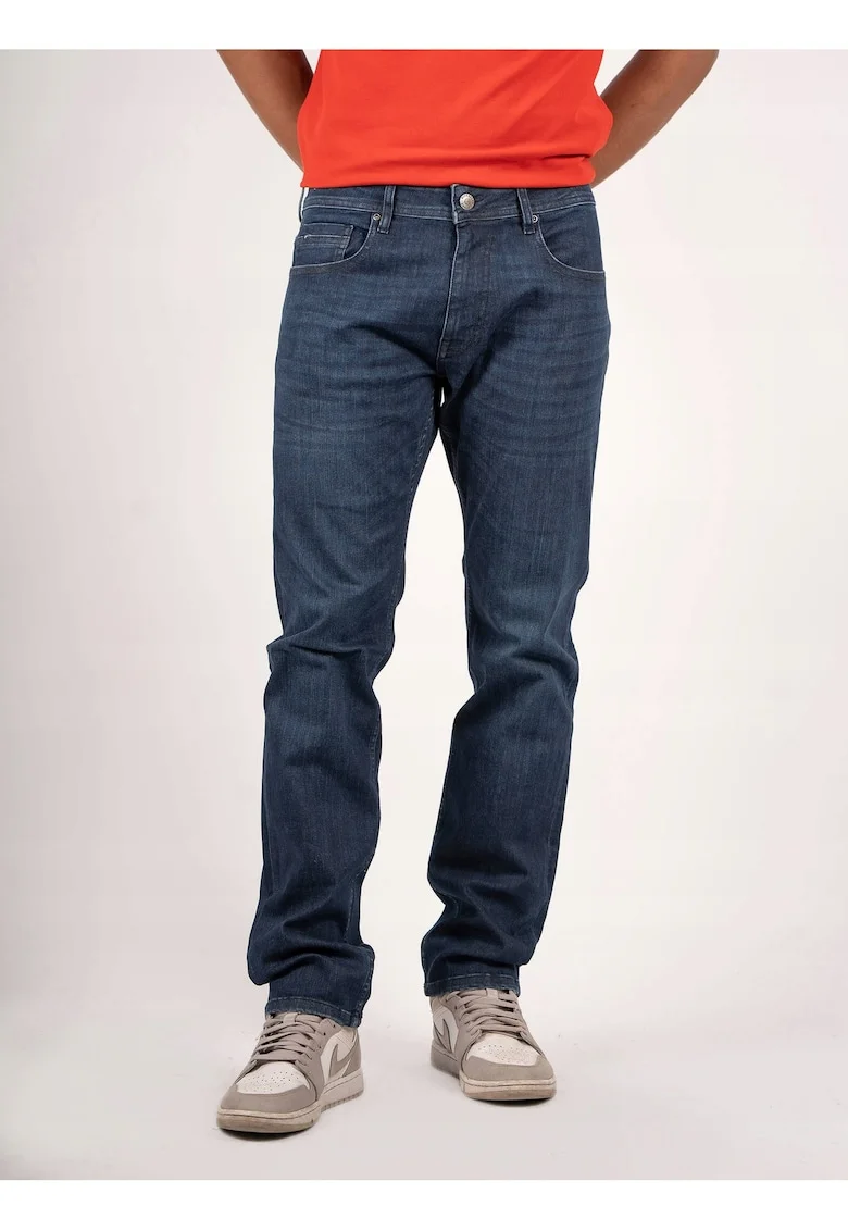 Blugi Barbati,  Felix Super, Straight Fit, Talie Medie, 5 Buzunare, Fermoar, Lungi, Bumbac, Albastru, Albastru