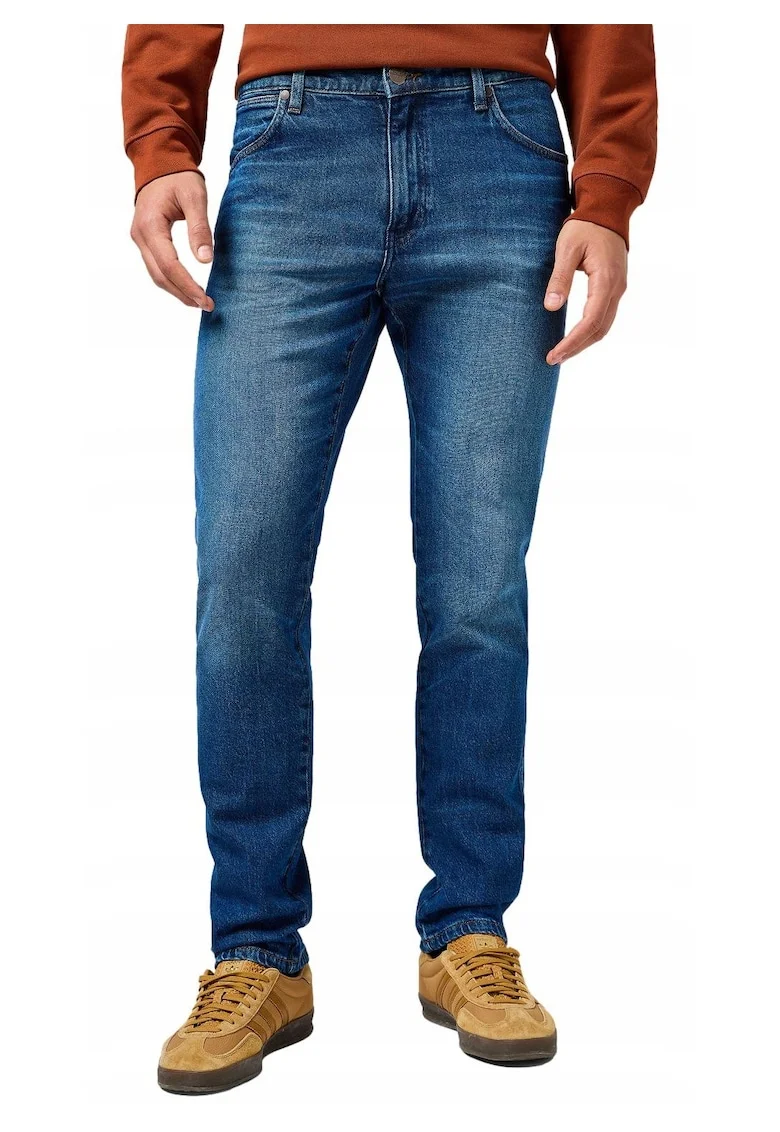 Blugi Barbati,  River, Slim Fit, Talie Medie, 5 Buzunare, Fermoar, Lungi, Bumbac, W33-L34 US, Albastru