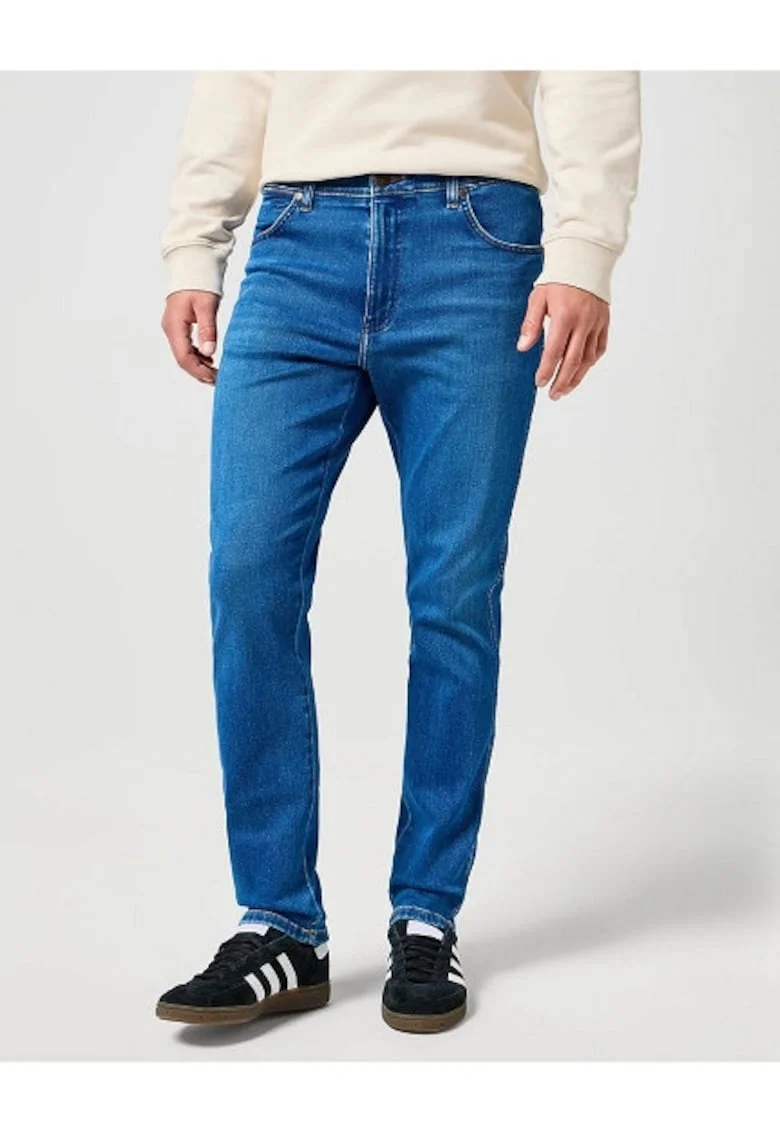 Blugi Barbati,  River, Slim Fit, Talie Medie, 5 Buzunare, Fermoar, Lungi, Bumbac, W30-L32 US, Albastru