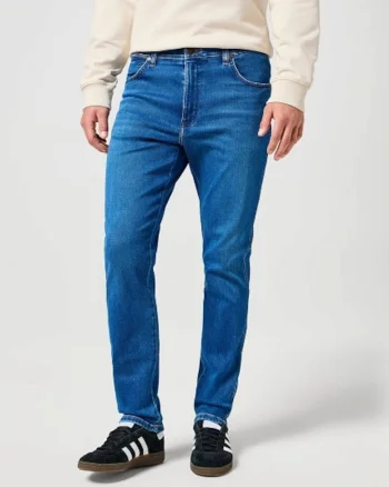 Blugi Barbati,  River, Slim Fit, Talie Medie, 5 Buzunare, Fermoar, Lungi, Bumbac, W30-L32 US, Albastru