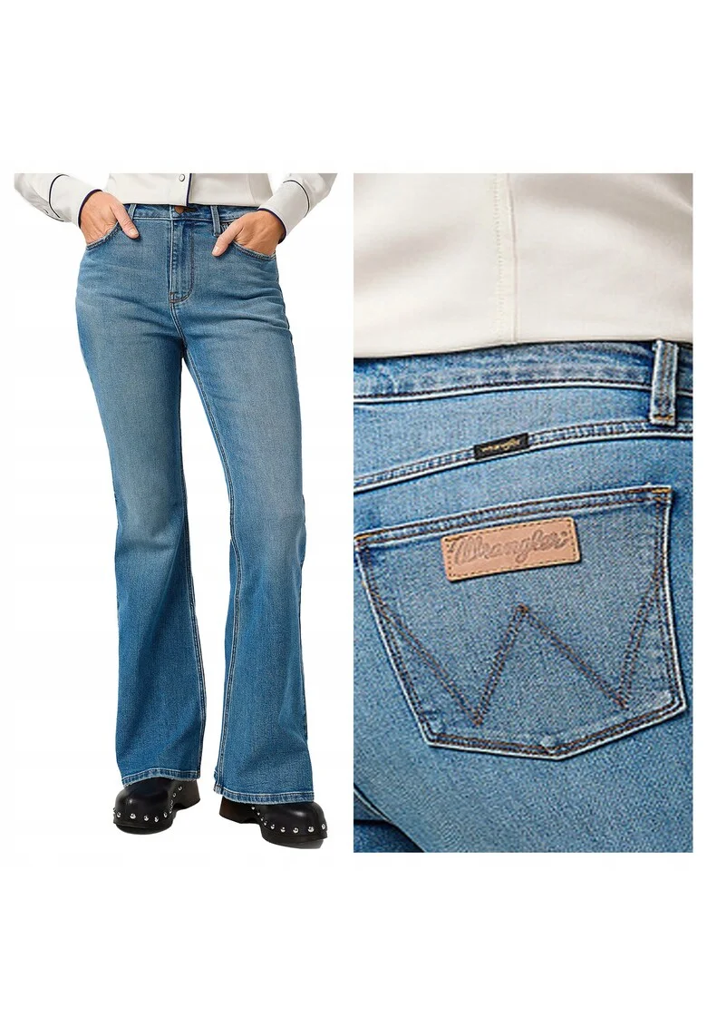 Blugi Dama,  Fierce Flare, Bootcut, Talie Inalta, 5 Buzunare, Fermoar, Lungi, Bumbac, W27-L32 US, Albastru