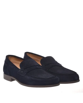 Pantofi loafer de piele intoarsa cu segment cu perforatii, Albastru