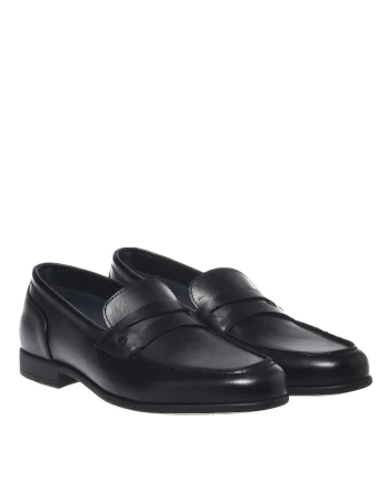 Pantofi loafer de piele cu varf rotund, Negru