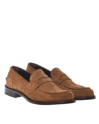 Pantofi loafer de piele intoarsa cu varf rotund, Maro