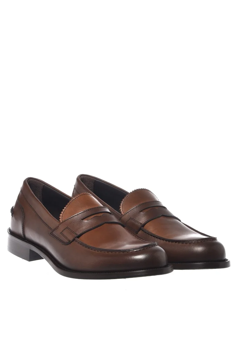 Pantofi loafer de piele cu varf rotund, Maro