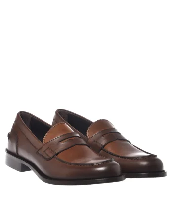 Pantofi loafer de piele cu varf rotund, Maro