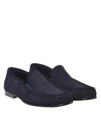 Pantofi loafer de piele intoarsa cu aspect tesut, Albastru