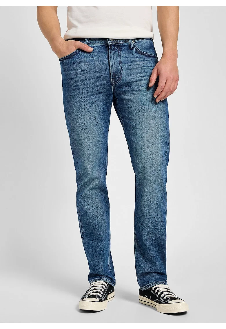 Blugi Barbati,  West, Fit, Talie Medie, 5 Buzunare, Fermoar, Ldwqfungi, Bumbac, Albastru, Albastru