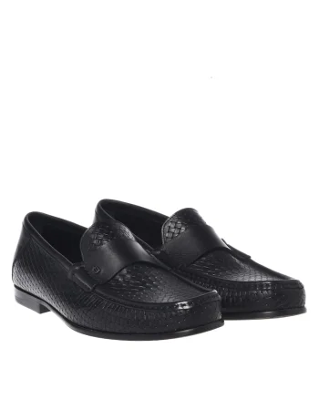 Pantofi loafer de piele cu aspect tesut, Negru