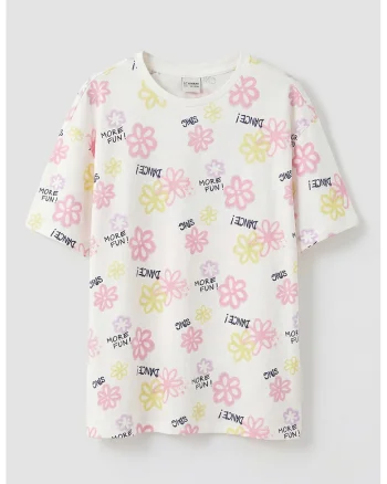 Tricou lejer de bumbac cu imprimeu, Alb/Lila/Roz