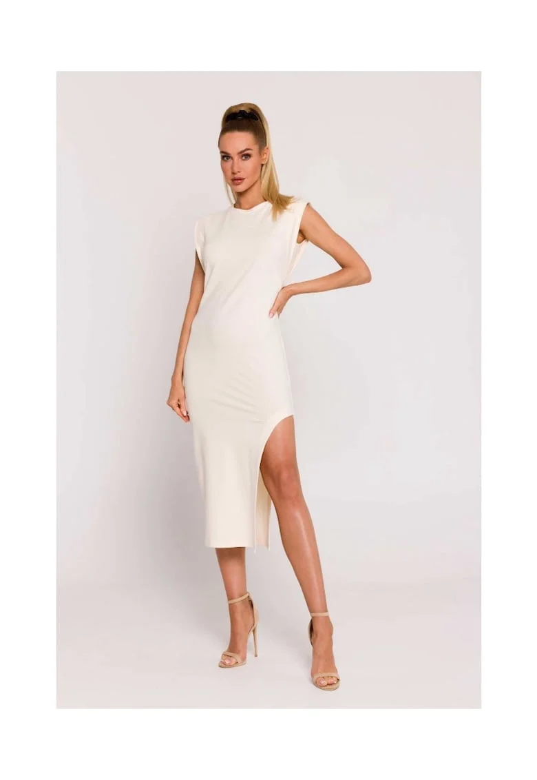 Rochie cu decupaj pe picior - 65487, Crem