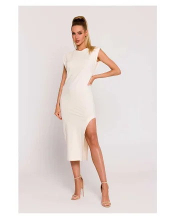 Rochie cu decupaj pe picior - 65487, Crem