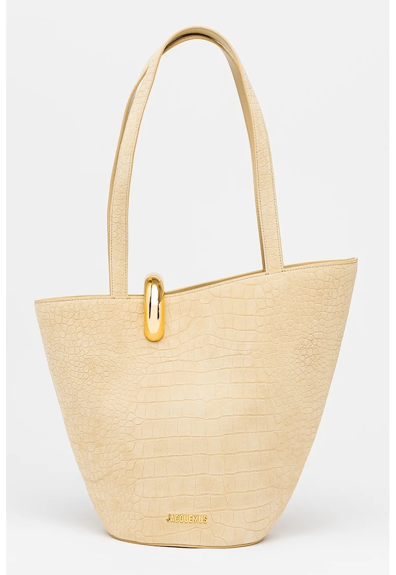 Geanta tote de piele cu aspect de piele de crocodil Bambola, Bej