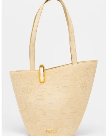 Geanta tote de piele cu aspect de piele de crocodil Bambola, Bej