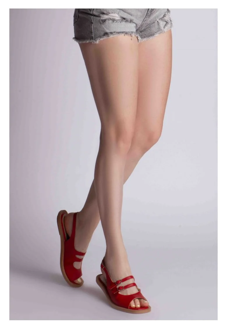 Sandale dama piele fara toc Rosu Evania