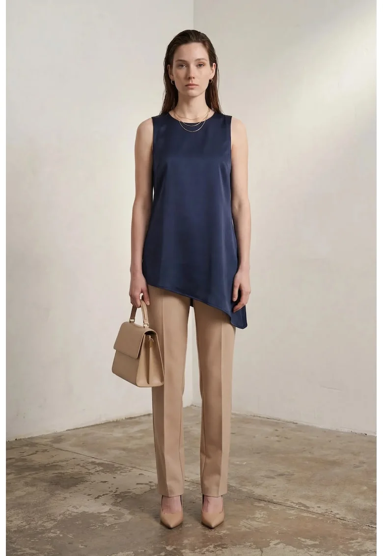 Maiou,  satin, albastru marin, casual, fara maneci