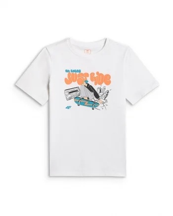 Tricou sport  baieti, regular, alb, bumbac, confortabil