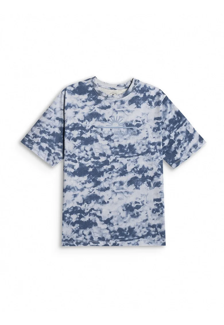 Tricou sport copii  croiala lejera, imprimeu, bumbac gros, albastru/alb