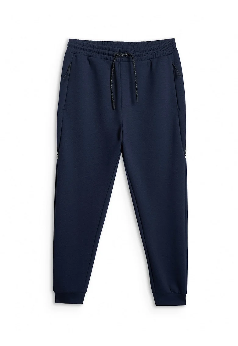 Pantaloni barbati  bleumarin, talie medie, 2 buzunare cu fermoar, croiala regulata