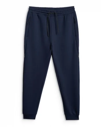 Pantaloni barbati  bleumarin, talie medie, 2 buzunare cu fermoar, croiala regulata