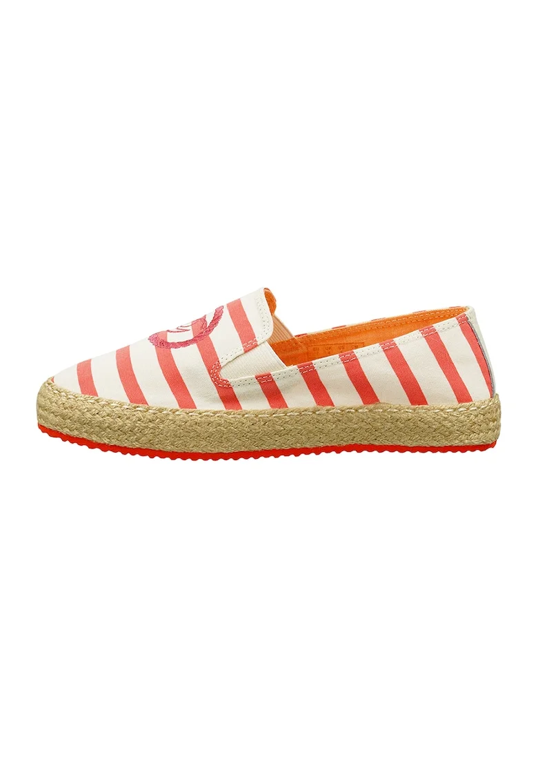 Espadrile cu logo brodat, Coral/Alb murdar