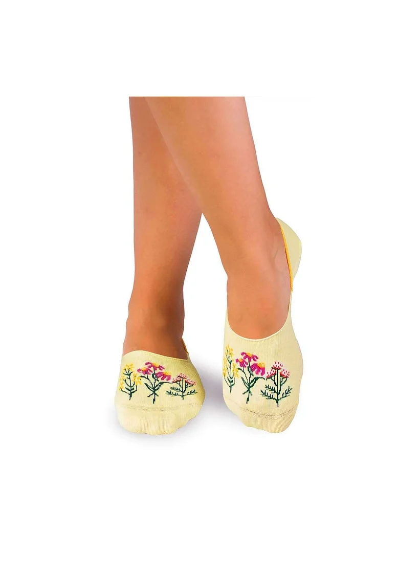 Sosete tip talpica din bumbac, model floral, Galben