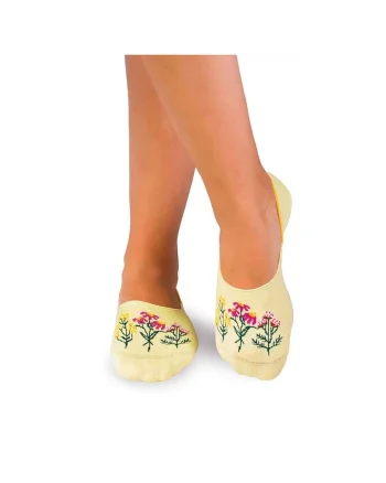 Sosete tip talpica din bumbac, model floral, Galben