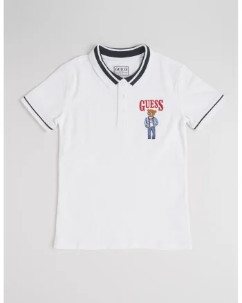Tricou cu imprimeu logo si guler polo, Alb