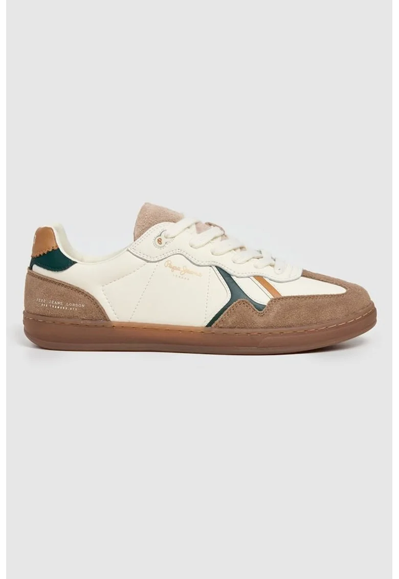 Pantofi sport de piele cu garnituri de piele intoarsa, Verde englez/Caramel/Alb murdar