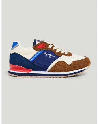 Pantofi sport cu model colorblock si insertii de plasa, Maro scortisoara/Alb murdar/Bleumarin