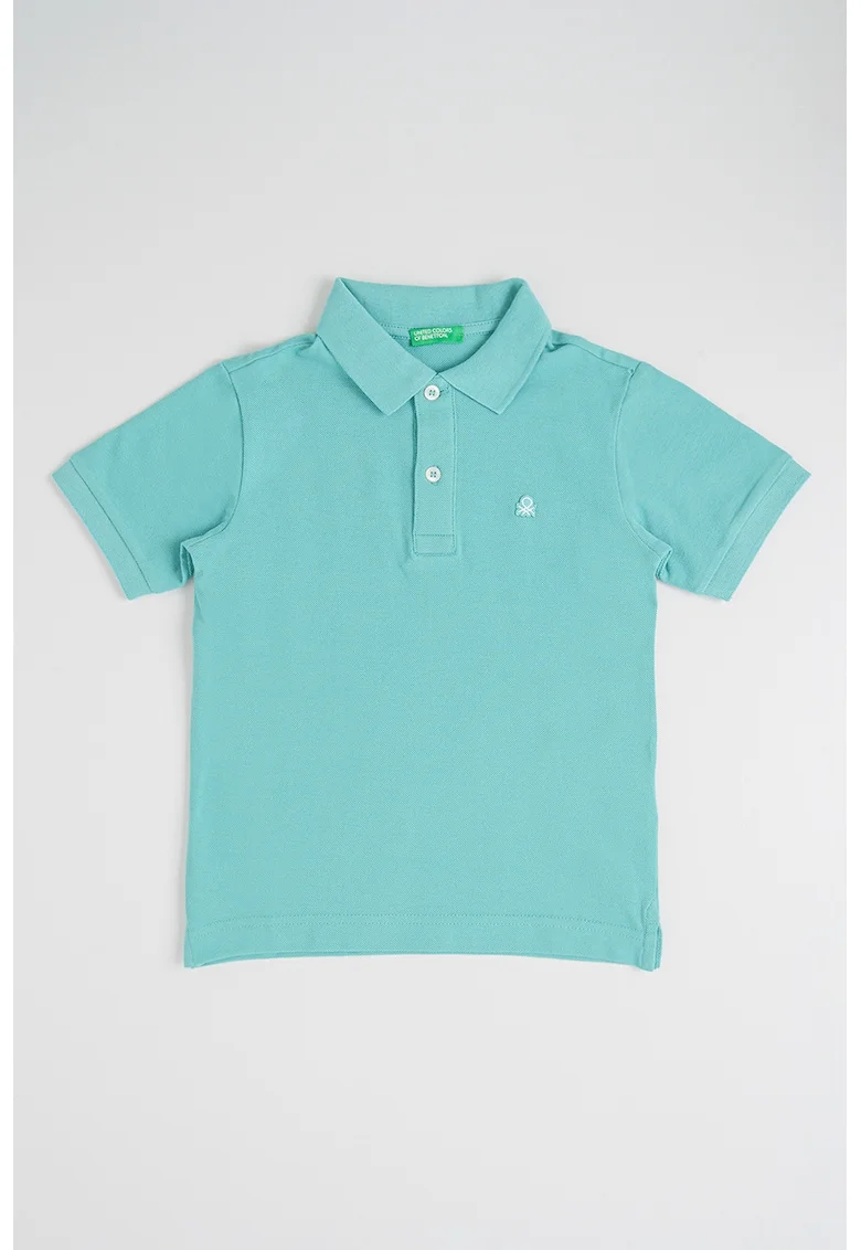 Tricou polo din bumbac pique cu logo, Verde persan