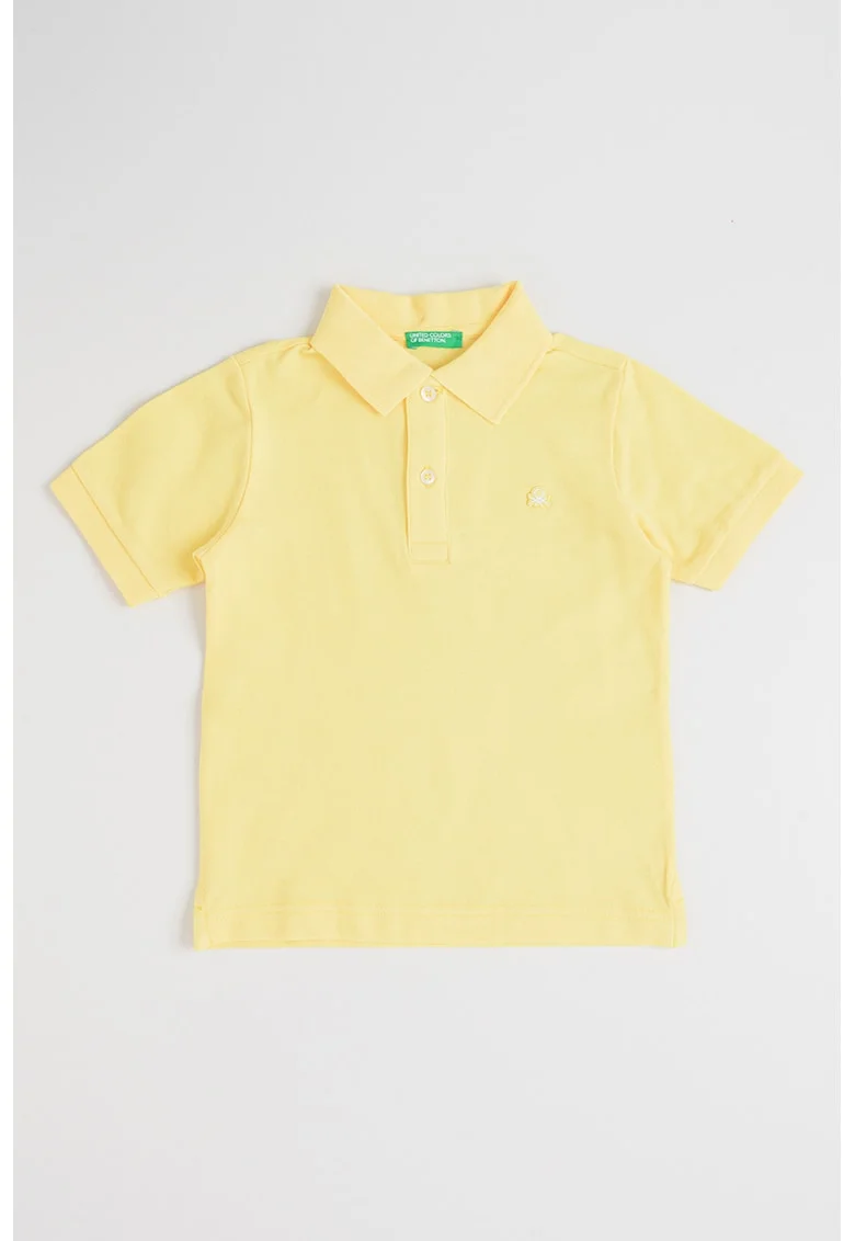 Tricou polo din bumbac pique cu logo, Galben sofran