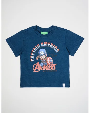 Tricou cu decolteu la baza gatului si imprimeu cu desene animate, Rosu/Alb/Bleumarin