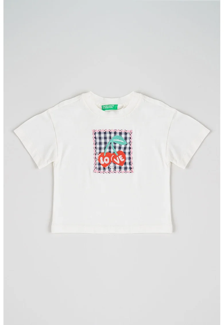 Tricou din bumbac cu decolteu la baza gatului, Rosu/Alb/Negru