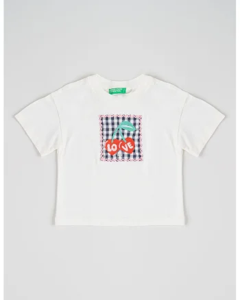 Tricou din bumbac cu decolteu la baza gatului, Rosu/Alb/Negru