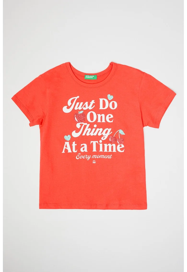 Tricou din bumbac cu imprimeu, Alb/Coral