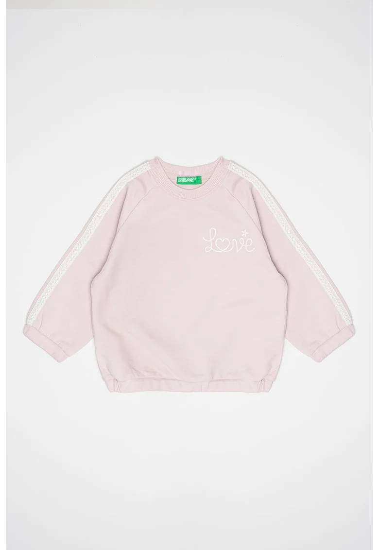 Bluza de trening cu imprimeu si maneci raglan, Alb/Liliac prafuit