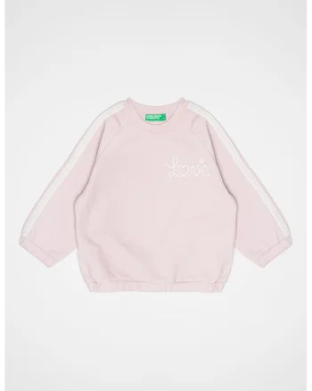 Bluza de trening cu imprimeu si maneci raglan, Alb/Liliac prafuit