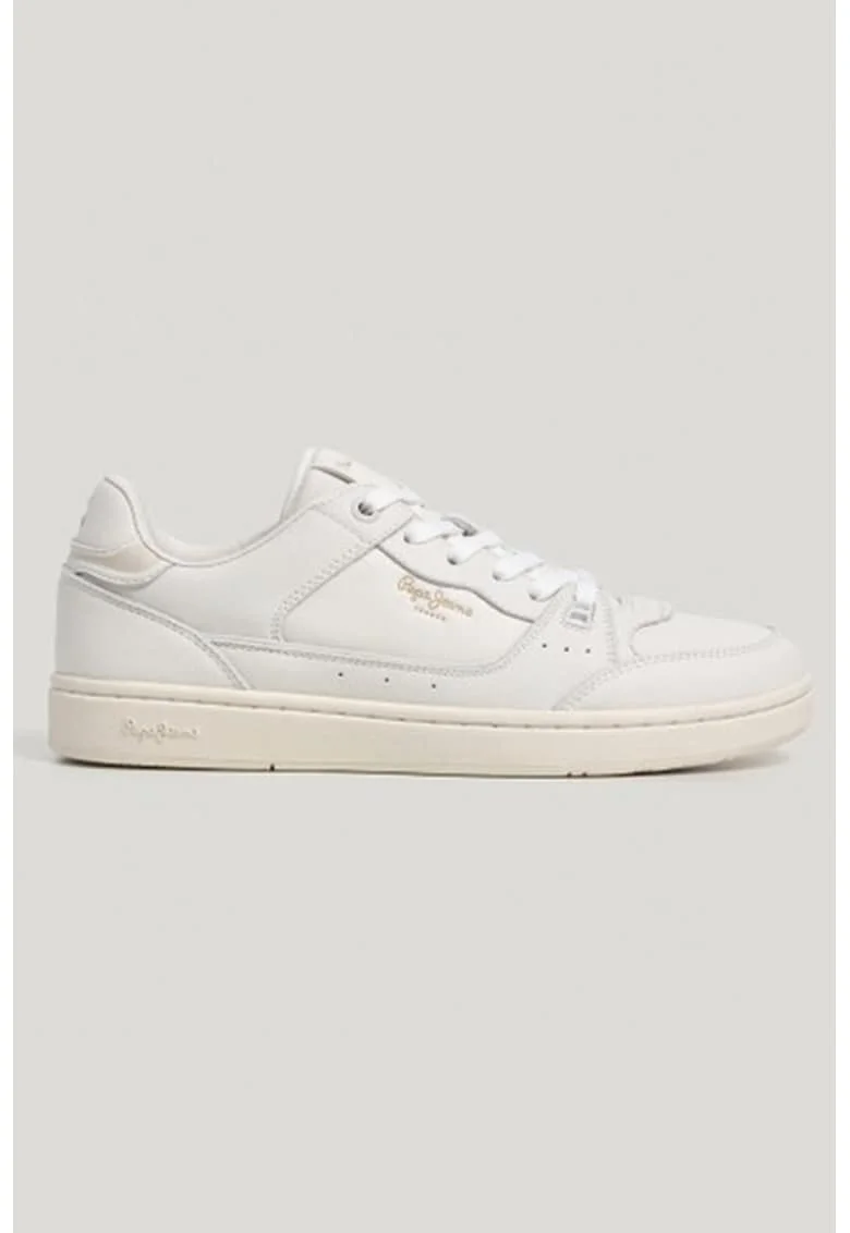 Pantofi sport low-cut de piele cu logo, Alb