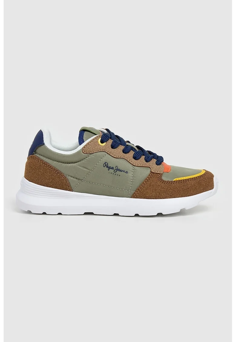 Pantofi sport din material sintetic si garnituri din material textil, Galben/Verde sparanghel/Bleumarin/Maro pamantiu