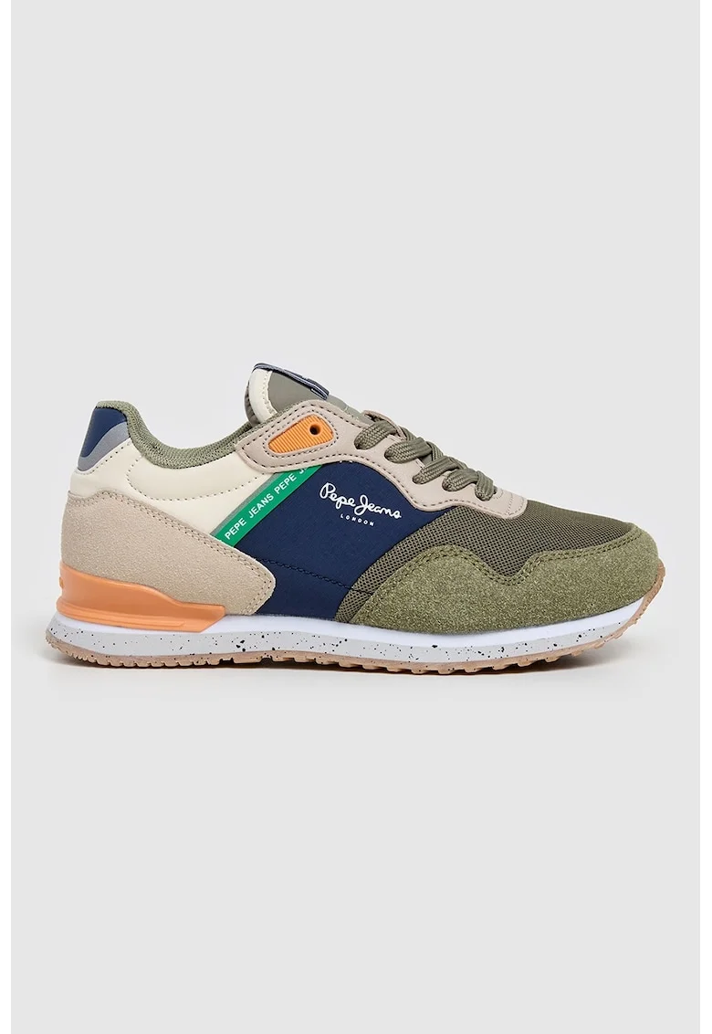 Pantofi sport din material sintetic cu insertii de plasa, Verde aquamarin/Verde sparanghel/Alb murdar/Bleumarin