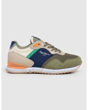 Pantofi sport din material sintetic cu insertii de plasa, Verde aquamarin/Verde sparanghel/Alb murdar/Bleumarin