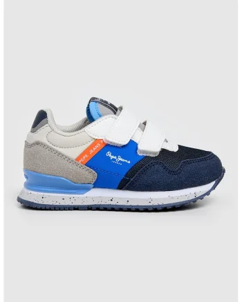 Pantofi sport cu model colorblock si velcro, Albastru ultramarin/Portocaliu mandarina/Albastru royal/Alb optic