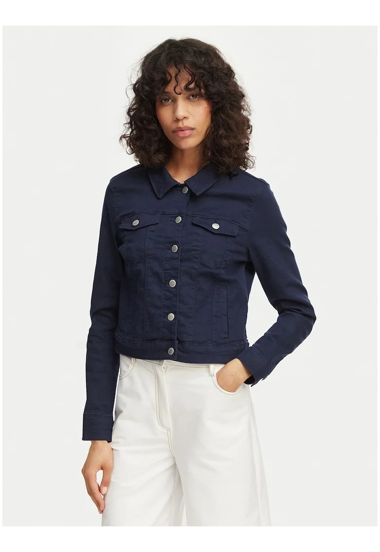 Geaca dama,  denim, bleumarin, bumbac/viscoza, maneca lunga